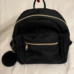 Black + Gold 4 Zipper Mini Backpack Adjustable Straps